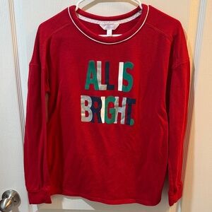 Secret Treasures Red Long Sleeve Pajama Top with Multicolor Print